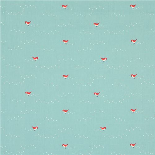 Tissu Bio En Popeline Birch Vert Deau Avec Des Petits Oiseaux