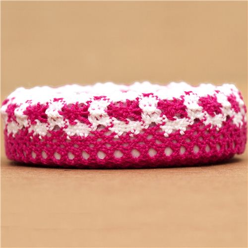 schnes pink-weiss gehkeltes Stoff Klebeband 1