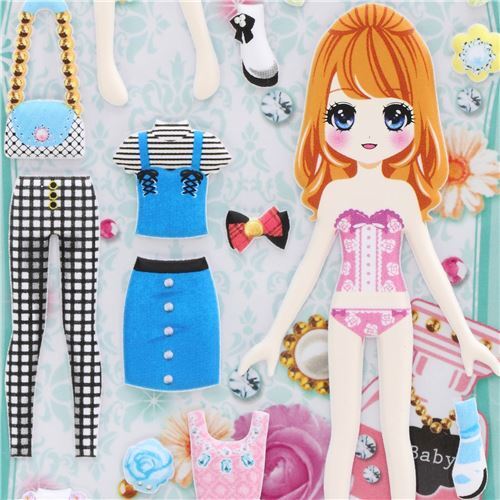 puffy dress up stickers with girl black blue dress gem embellishment by ...