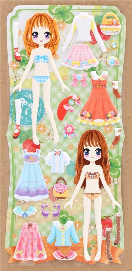 puffy dress up stickers with girl colorful dress gem embellishment by ...