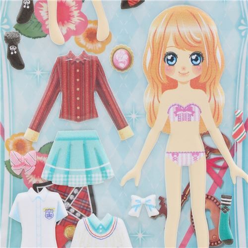 puffy dress up stickers with girl red blue outfit gem embellishment by ...