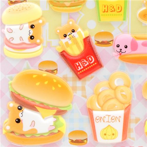 puffy stickers with dog hamster animal hamburger food - modeS4u