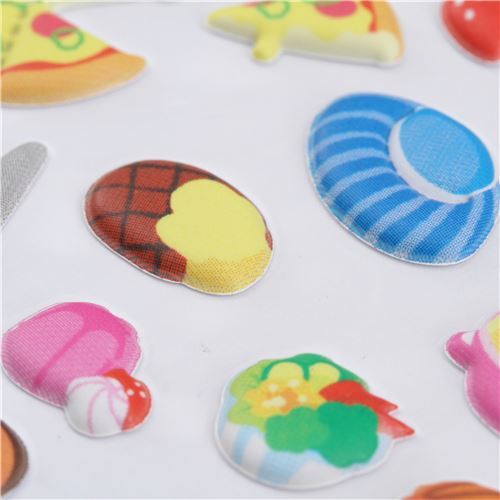 puffy stickers with kawaii drinks pizza food by Crux Food Stickers