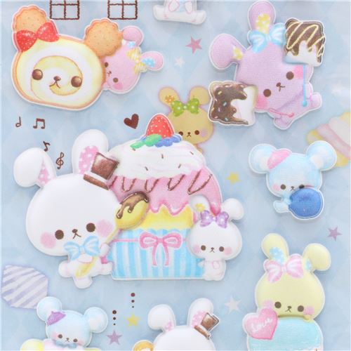 puffy stickers with kawaii rabbit sweet treat food by Crux Animal