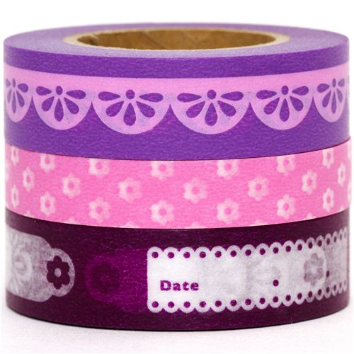 Purple And Pink Washi Tape Deco Tape Set 3pcs Modes4u
