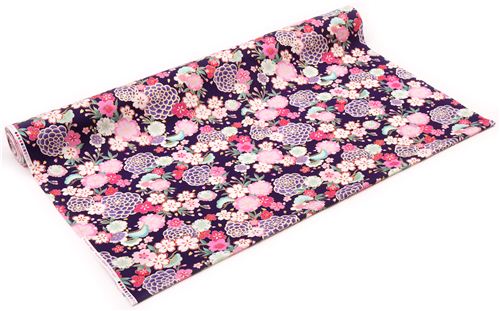 purple Asia flower cherry blossom fabric with gold by Kokka 3