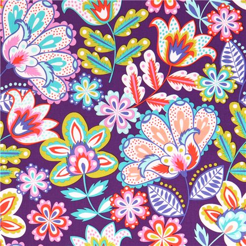 purple Esme flower pattern fabric by Michael Miller Grape Fabric by ...