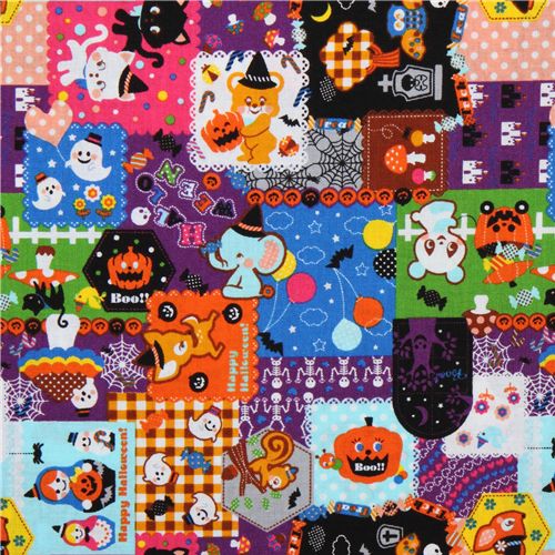purple Halloween fabric animals witches pumpkins kawaii 1