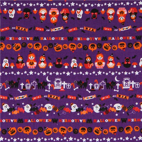 purple Halloween fabric matryoshka witches cat ghosts 2