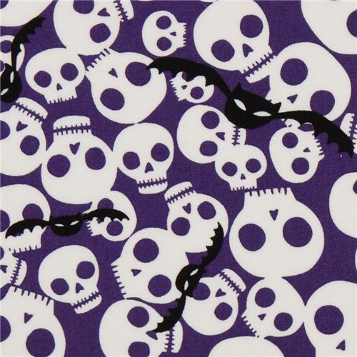 purple Halloween fabric skulls bats 1