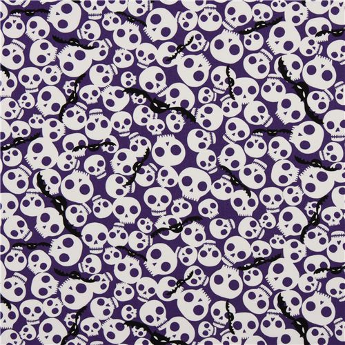 purple Halloween fabric skulls bats Fabric by Robert Kaufman - modes4u