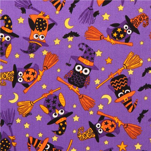 purple Halloween owl witches fabric Timeless Treasures USA 1