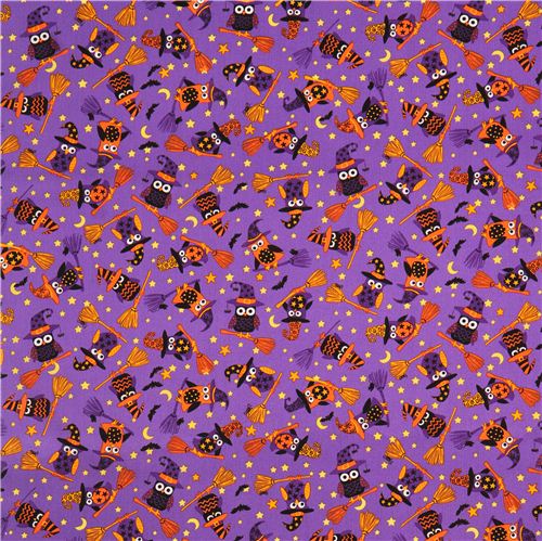 purple Halloween owl witches fabric Timeless Treasures USA 2