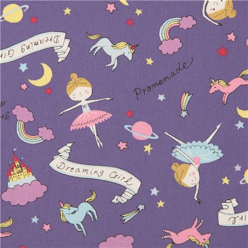 purple Kokka oxford fabric with ballerinas Fabric