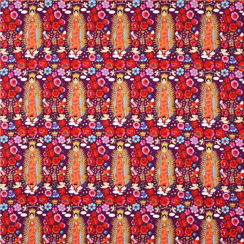 purple Mexican Virgin Mary statue fabric by Alexander Henry 2