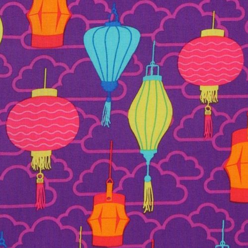 purple Michael Miller fabric Chinese Lanterns 1