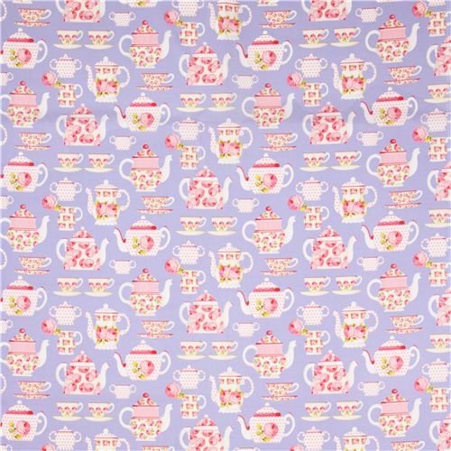 purple Michael Miller fabric tea pot cup rose 2