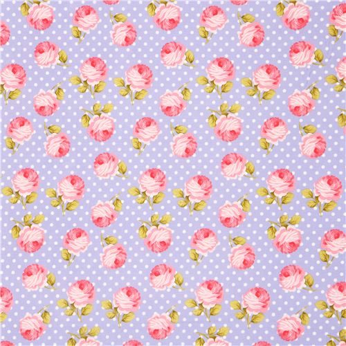 lilaner Michael Miller Stoff weisse Polka Punkte und Rose 2