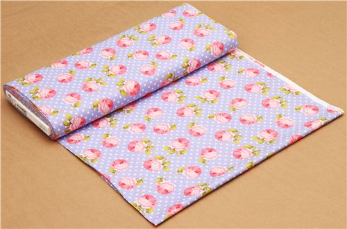 lilaner Michael Miller Stoff weisse Polka Punkte und Rose 3