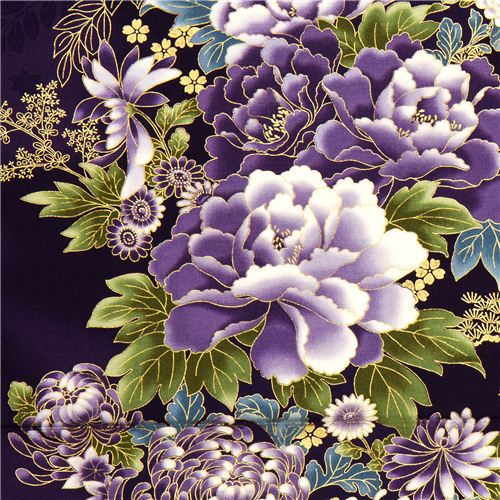 purple Robert Kaufman fabric with Asian flowers & border 1