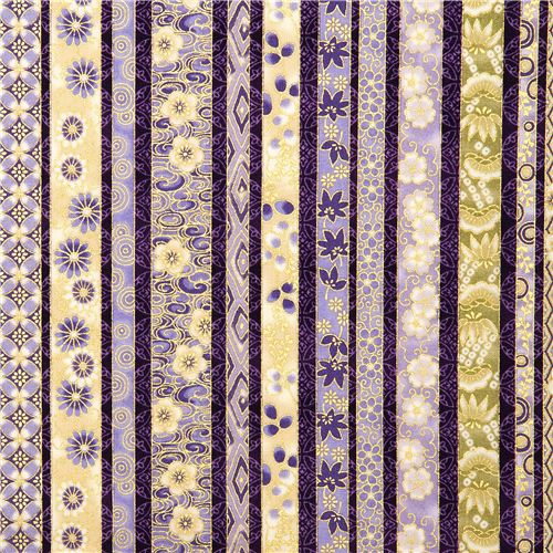 purple Robert Kaufman fabric with flowers & gold USA 1