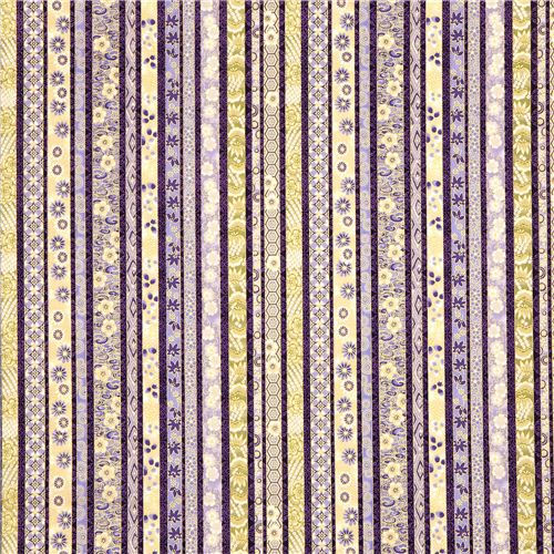 purple Robert Kaufman fabric with flowers & gold USA 2