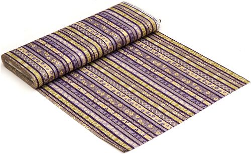 purple Robert Kaufman fabric with flowers & gold USA 3