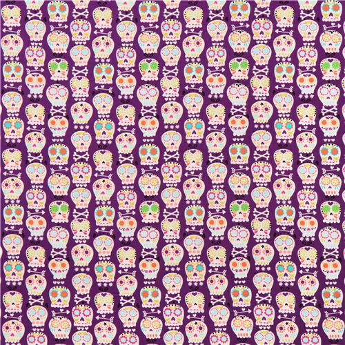 purple Sugar Skull fabric 'Bone Head' Michael Miller  4