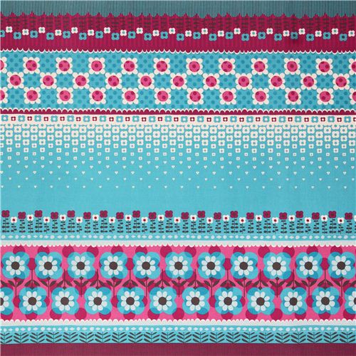 purple and blue flower stripe Canvas fabric Kokka Japan 2