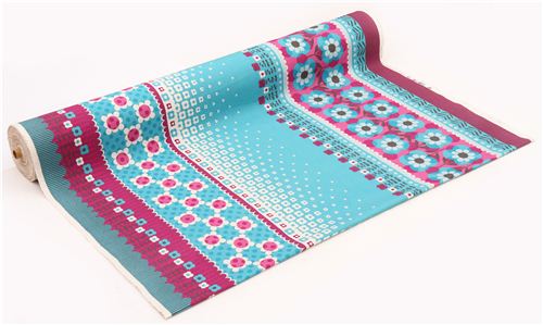 purple and blue flower stripe Canvas fabric Kokka Japan 3