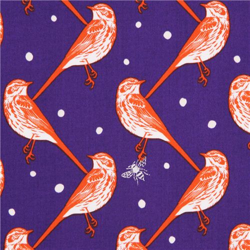 purple atori bird echino Decoro cotton sateen fabric 1