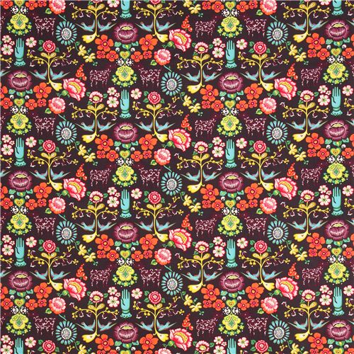 purple bird and flowers fabric by Alexander Henry Las Golondrinas 2