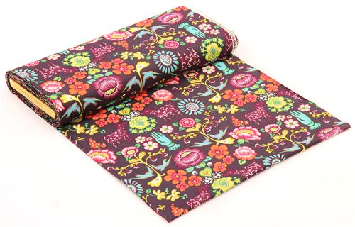 purple bird and flowers fabric by Alexander Henry Las Golondrinas 3