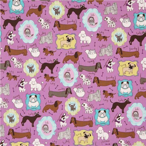 purple dogs dachshund dalmatina fabric by Robert Kaufman 2