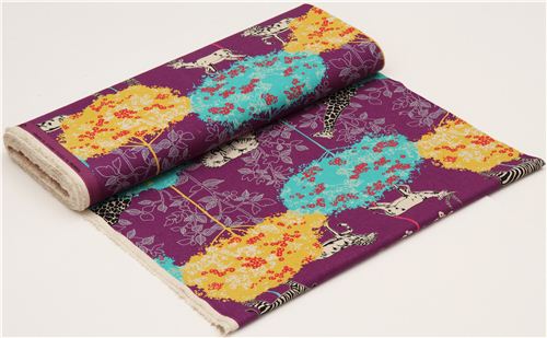 purple echino canvas safari animals fabric acacia Fabric by Echino ...