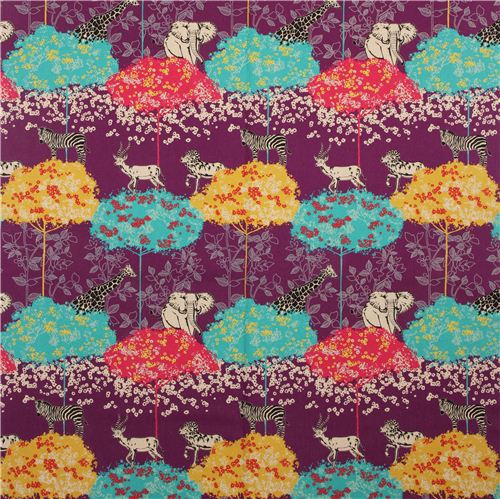 purple echino safari animals laminate fabric acacia 2