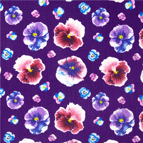 lila Blumenstoff Baumwollstiefmtterchen buntes Gittermuster Stoff