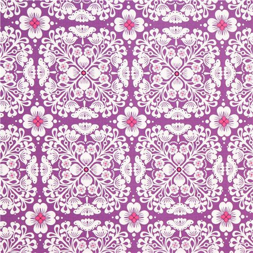 purple flower fabric with flower ornaments Michael Miller 2