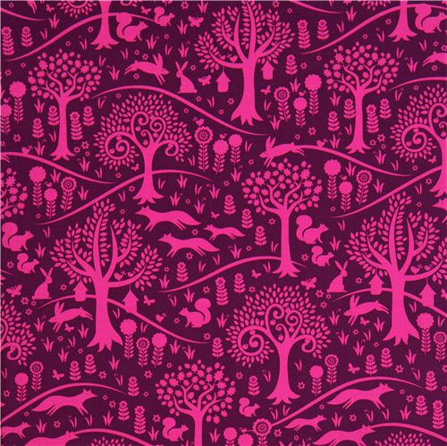purple forest animal fabric Michael Miller squirrel rabbit 2