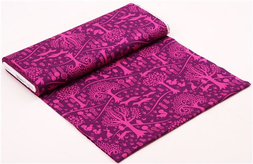 purple forest animal fabric Michael Miller squirrel rabbit 3