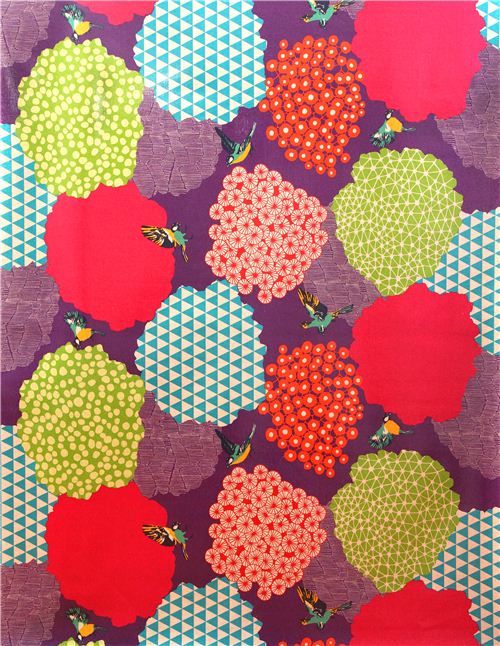 purple kalmia echino Canvas fabric bird bush 4