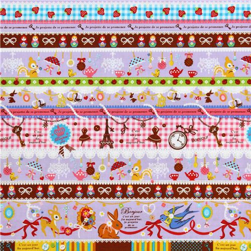 purple kawaii fabric Bambi squirrel Eiffel Tower Japan 2