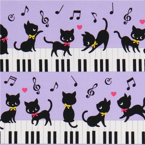 lila kawaii Stoff schwarze Ktzchen Klavier Japan 1
