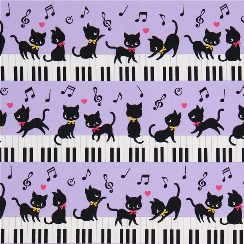 lila kawaii Stoff schwarze Ktzchen Klavier Japan 2