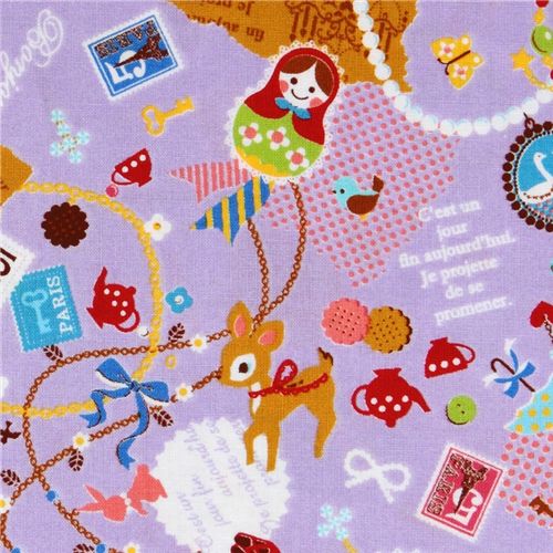 purple kawaii fabric matryoshka France Bambi Japan 1