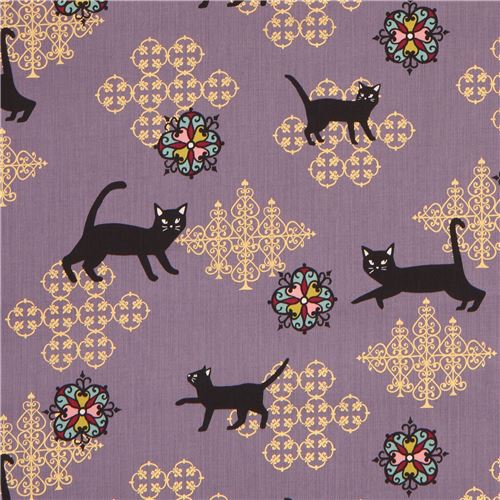 purple ornament design black fabric with gold metallic embellishment from Japan 2