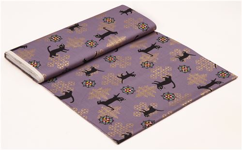 purple ornament design black fabric with gold metallic embellishment from Japan 5