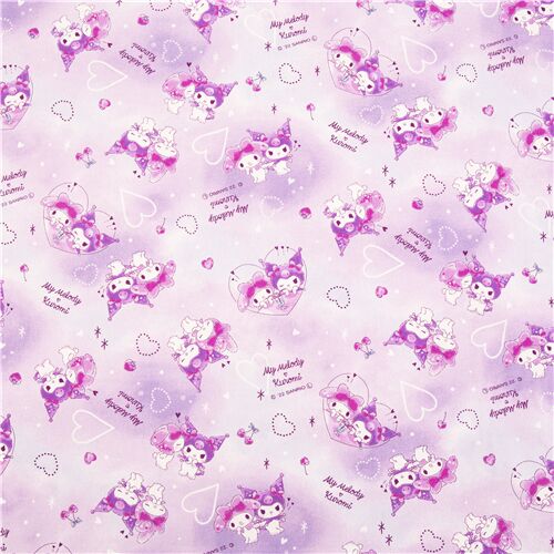 purple oxford Sanrio fabric My Melody Kuromi hearts and cherries - modeS4u