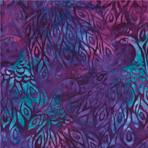 purple peacock and feather batik fabric by Robert Kaufman modeS4u