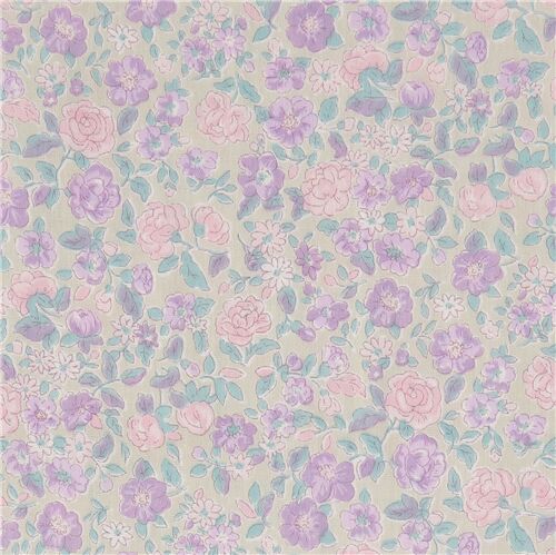 purple pink floral double gauze cotton fabric by Cosmo - modeS4u